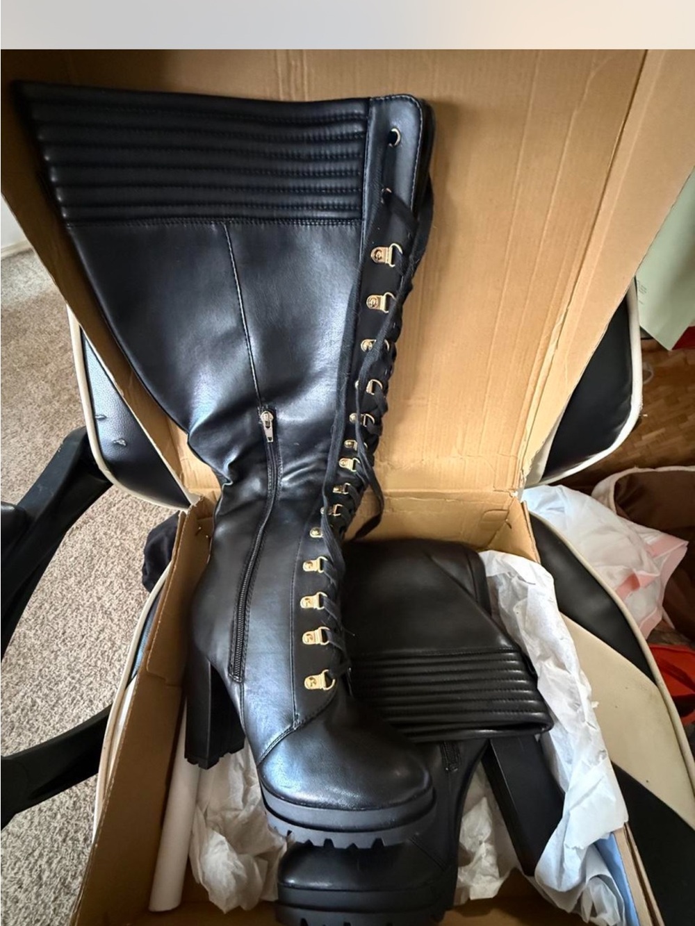 JustFab Black Lace-Up Knee-High Women's Boots